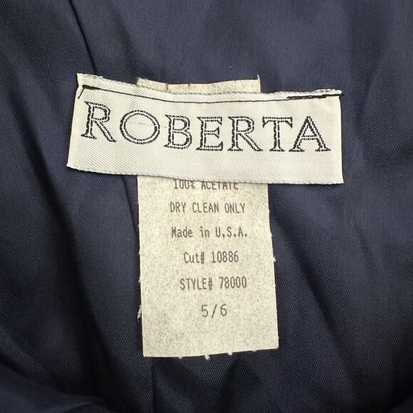 Roberta Womens Vintage Velvet Cocktail Party Dress Size 6 Navy Blue Scallop - Picture 6 of 11
